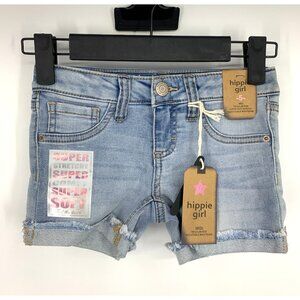 Hippie Girl Denim Shorts Midi Snap Button Soft Stretch Adjustable
